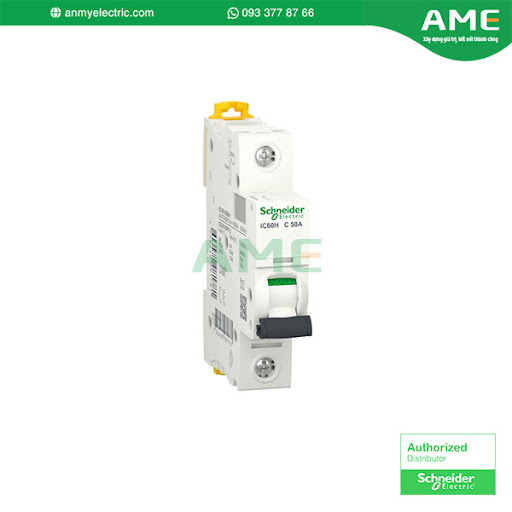 A9F84150 - Cầu dao loại nhỏ (MCB), Acti9 iC60H, 1P, 50A, C Curve, 10000A (IEC/EN 60898-1), 15kA (IEC/EN 60947-2) Cầu dao tự động MCB ACTI9 iC60H A9F84150 chính hãng Schneider
