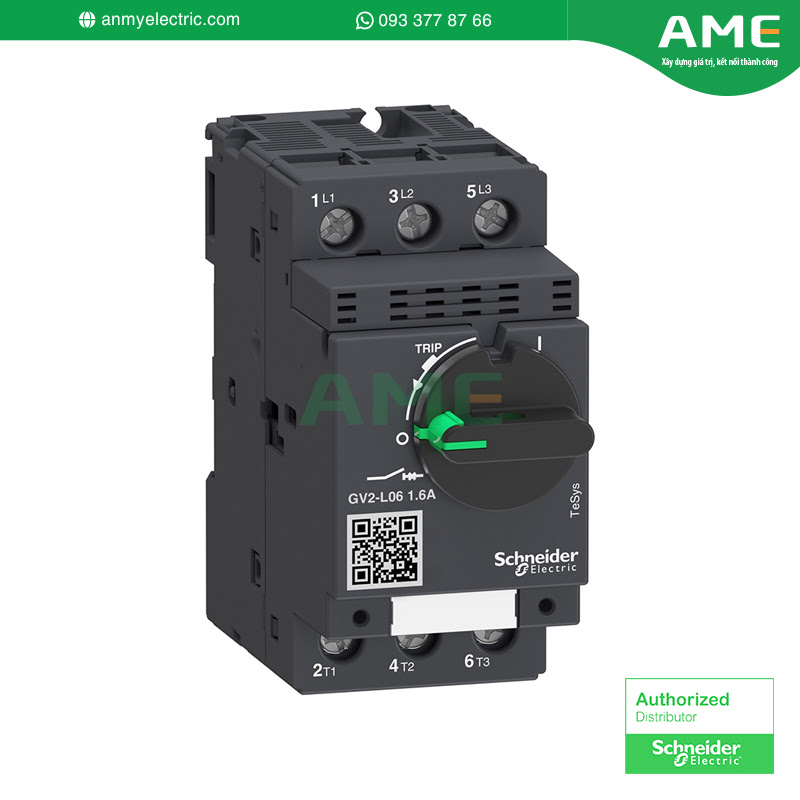 Cầu dao bảo vệ động cơ GV2L07 Schneider dòng GV2, điện áp làm việc 690VAC. Dòng định mức 2.5A, công suất động cơ 0.75kW. Số cực 3P, cấp bảo vệ IP20. Cầu dao bảo vệ động cơ GV2L07 chính hãng Schneider