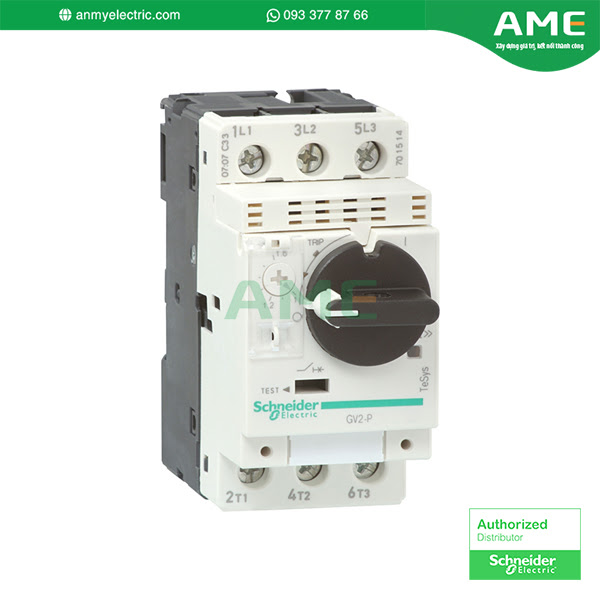 GV2P02 - Cầu dao động cơ, TeSys Deca, 3P, 0,16 đến 0,25A, từ nhiệt, đầu nối kẹp vít, tay cầm quay. Cầu dao bảo vệ động cơ GV2P02 Schneider được thiết kế tương ứng cho động cơ 3 pha