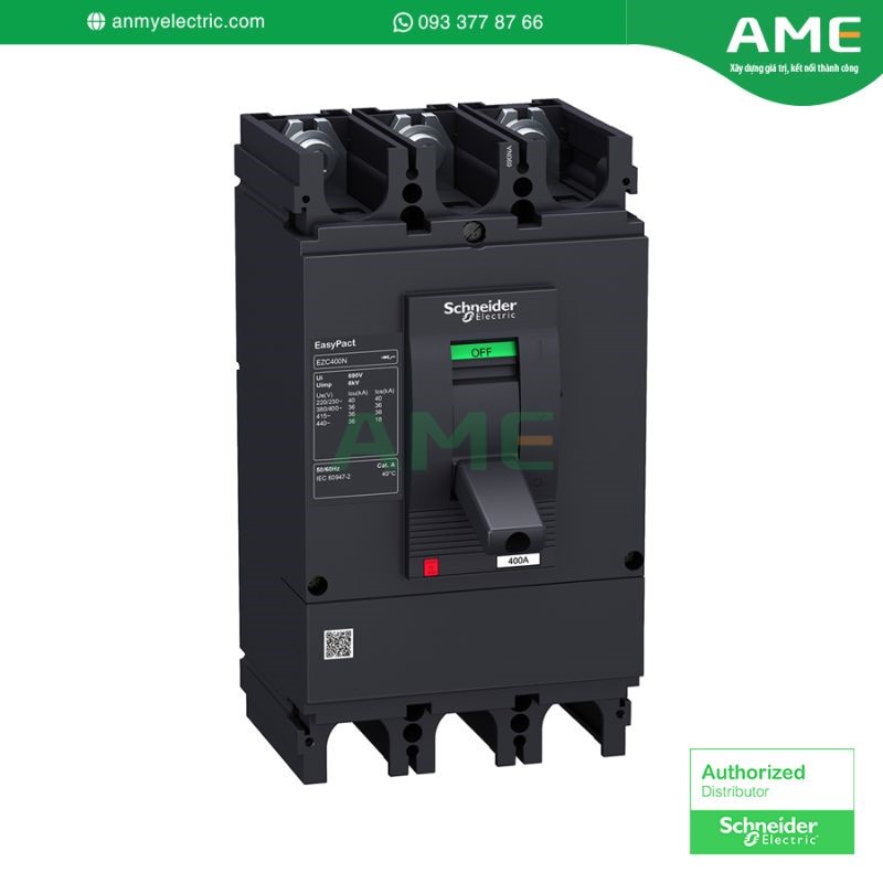 EZC400N3350N - cầu dao Easypact EZC400N, TMD, 350A, 3 cực 3d. Cầu dao tự động dạng khối MCCB EZC400N3350N chính hãng từ Schneider