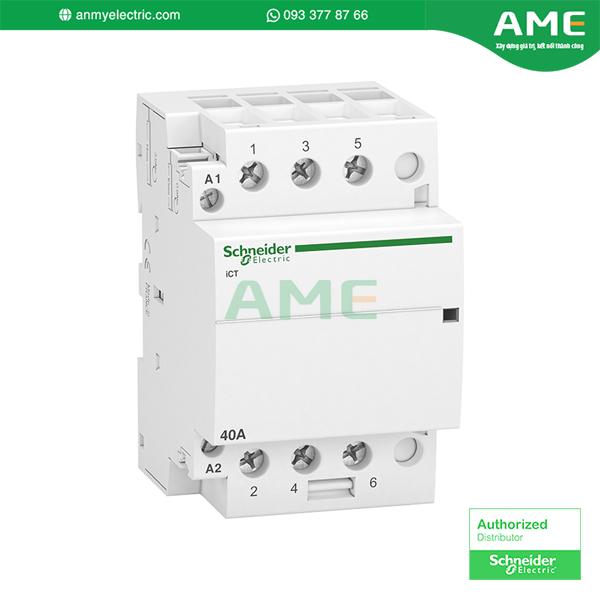 Khởi động từ A9C20843 Schneider thuộc dòng Acti 9 iCT, số cực 3 pha, dòng tiếp điểm 40A, điện áp coil 220/240VAC 50Hz, điện áp cách điện dịnh mức 500VAC. Khởi động từ A9C20843 có khả năng đóng ngắt mạch điện nhanh chóng, đảm bảo an toàn cho thiết bị điện