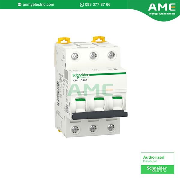 A9F94320 - Cầu dao loại nhỏ (MCB), Acti9 iC60L, 3P, 20A, C Curve, 15000A (IEC/EN 60898-1), 25kA (IEC/EN 60947-2) Cầu dao tự động A9F94320 chính hãng từ thương hiệu Schneider