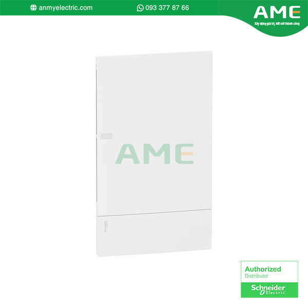 MIP22312 - Vỏ, Resi9 MP, lắp phẳng, 3 hàng 12 mô-đun, IP40, cửa màu trắng, 1 khối đầu nối đất + 1 trung tính. Tủ điện nhựa âm tường MIP22312 chính hãng từ Schneider