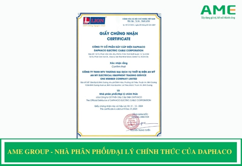 AME Group - Nhà phân phối, Đại lý chính thức của Công ty dây cáp điện DAPHACO
