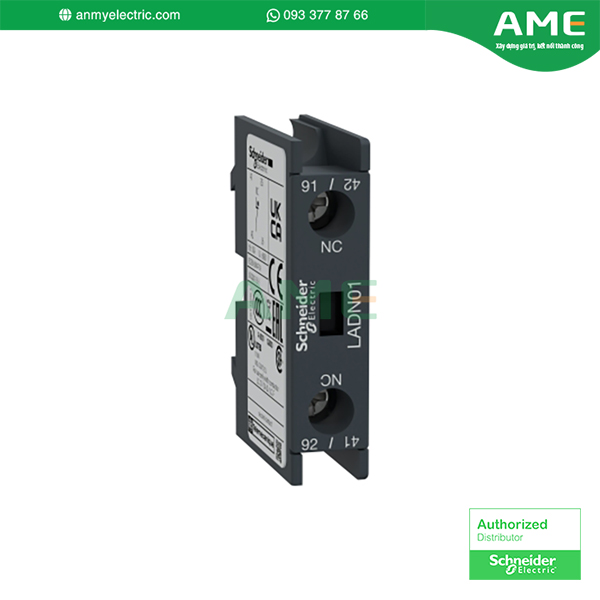 Khối tiếp điểm phụ, TeSys Deca, 1NC, lắp phía trước, đầu nối kẹp vít · LADN01 Khối tiếp điểm phụ LADN01 chính hãng từ thương hiệu Schneider