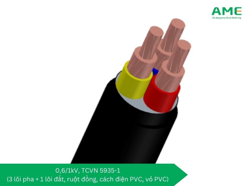 0,61kV, TCVN 5935-1 (3 lõi pha + 1 lõi đất, ruột đồng, cách điện PVC, vỏ PVC)